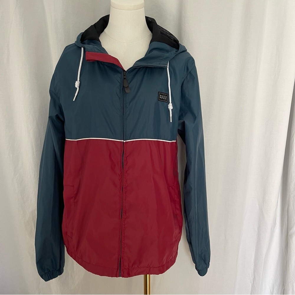 Billabong Windbreaker M Blue/Red Hooded Lightweight Gorpcore Techwear Coastal